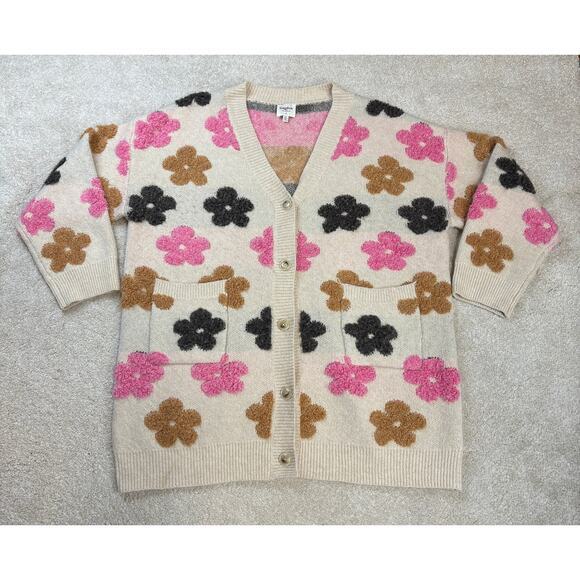 Hayden Sweaters - Hayden Los Angeles Fuzzy Textured Floral Relaxed Sweater Cardigan Size 1XL